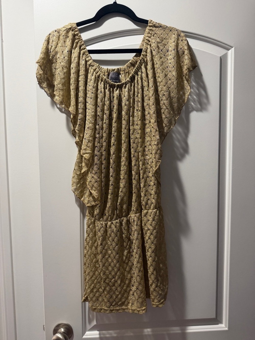 ELF Yellow Ruffle-Sleeve Mini Dress